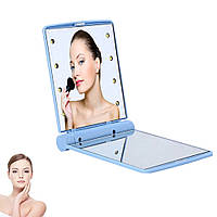 Карманное косметическое зеркало с LED подсветкой для макияжа Make ap Mirror синий SLV