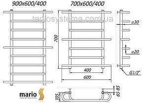 Полотенцесушитель MARIO Верона 900/600/400 водяний, фото 2