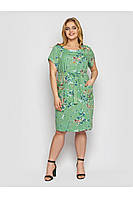 Летнее оливковое платье по колено женское из льна класса премиум больших размеров