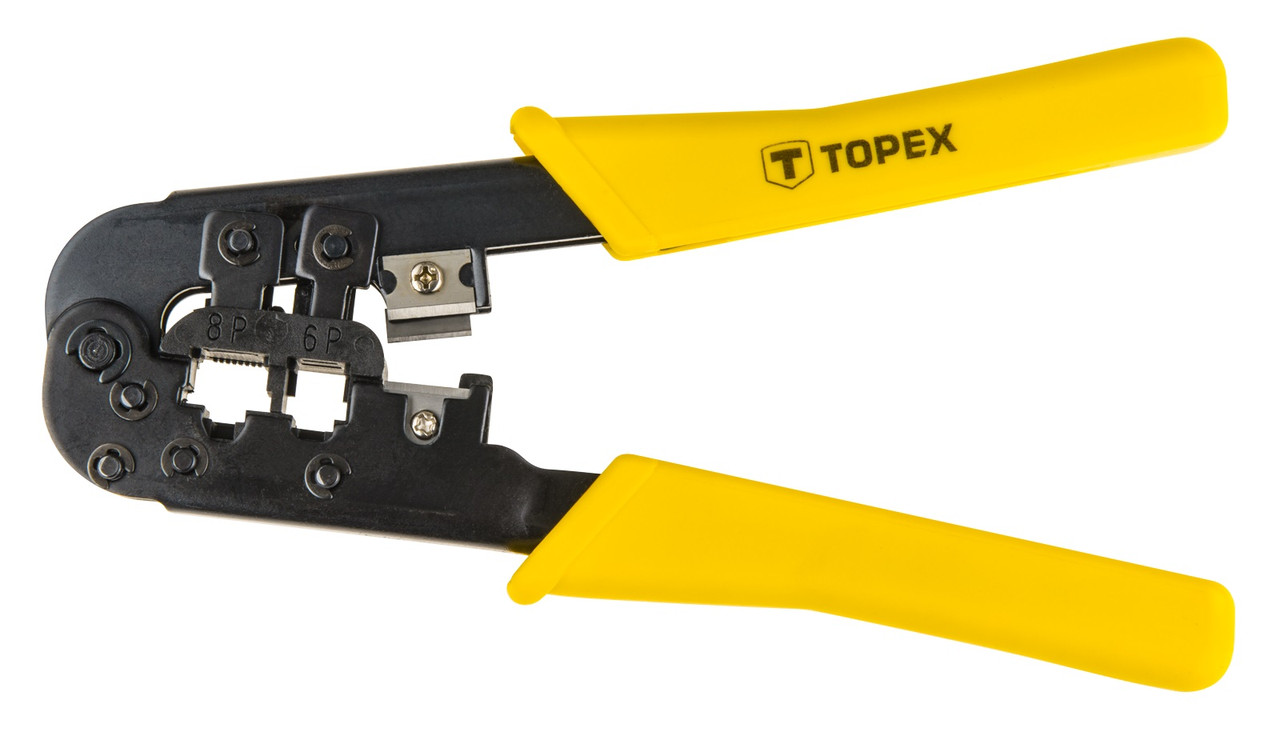 Topex Кліщі обтискні, для обтиску наконечників 6P, 8P, кусачки, в комплекті по 12 наконечників, 185мм  Bautools - Завжди Вчасно
