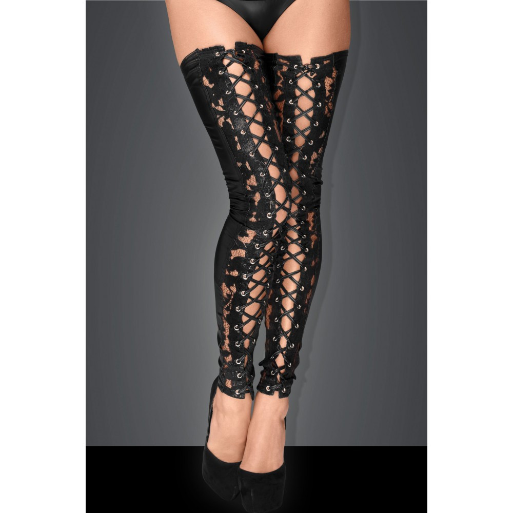 Панчохи без носка з затяжками F145 Noir Handmade L, Черный