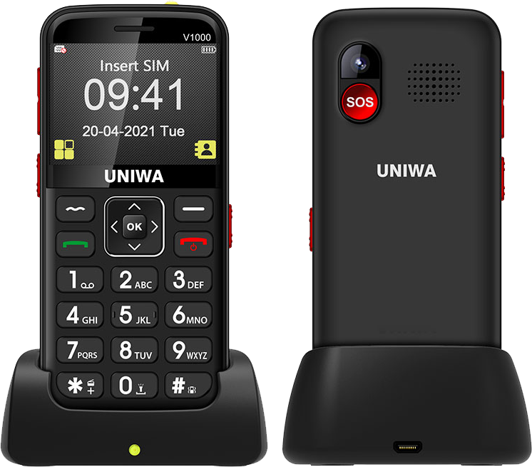 Бабушкофон UNIWA V1000, Дуже гучний звук, Швидкий набір, SOS, 4G, FM, Ліхтарик, 1700 mAh, Дисплей 2.31", фото 1