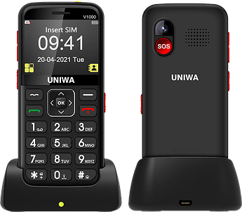 Бабушкофон UNIWA V1000, Дуже гучний звук, Швидкий набір, SOS, 4G, FM, Ліхтарик, 1700 mAh, Дисплей 2.31"