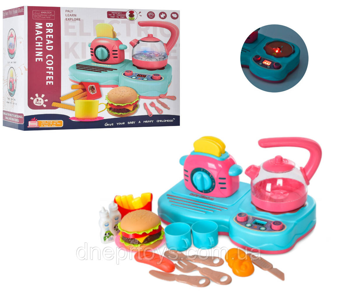 Набір побутової техніки 9926A плита, чайник, тостер, фастфуд, музика, світло, фото 1