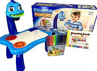 Проектор дитячий для малювання синій зі столиком, слайди, блокнот, фломастери 27х20х34 см (YM6886-1), фото 3