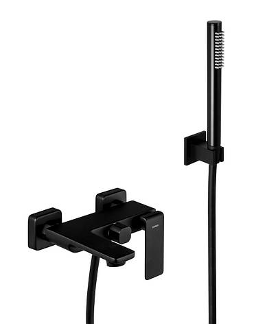 Змішувач для ванни та душу CORSAN TRINO BLACK чорний настінний з виливом, фото 1