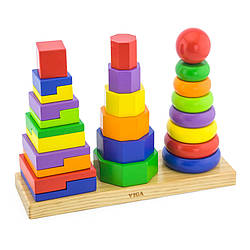 Набір дерев'яних пірамідок Viga Toys 50567 три фігури, Land of Toys