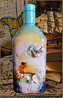 Подарочное оформление бутылки Чарующий закат Сувенир в морском стиле