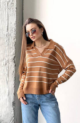 Легкий жіночий джемпер поло в тонку смужку Ssch2030, фото 1