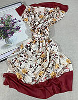 Женский весенний шарф-палантин с изумительным цветочным принтом Молочный