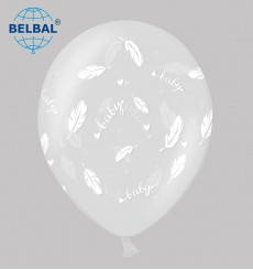 SP B105/ 30 см Белые перышки  на прозрачном  латексные шары  Мін.замовлення 5 шт