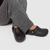 Кроксы черные на меху утепленные сабо теплые крокси Crocs Classic Lined Black Clog