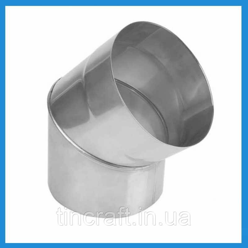 Коліно для димоходу моно 45° з ревізією Ø 180 мм, Стінка-0.5 мм з нержавіючої сталі AISI-201 для промисловості, фото 1