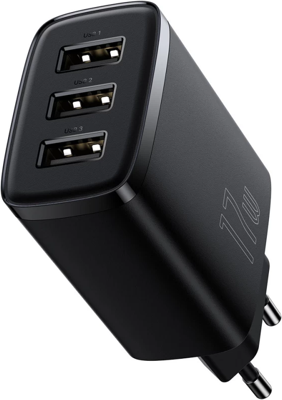 Мережевий зарядний пристрій Baseus Compact Charger 3U 17 W EU black (CCXJ020101), фото 1