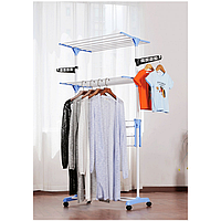 Стойка сушилка для одежды Garment rack with wheels складная 3 яруса, металл, 173 см высота