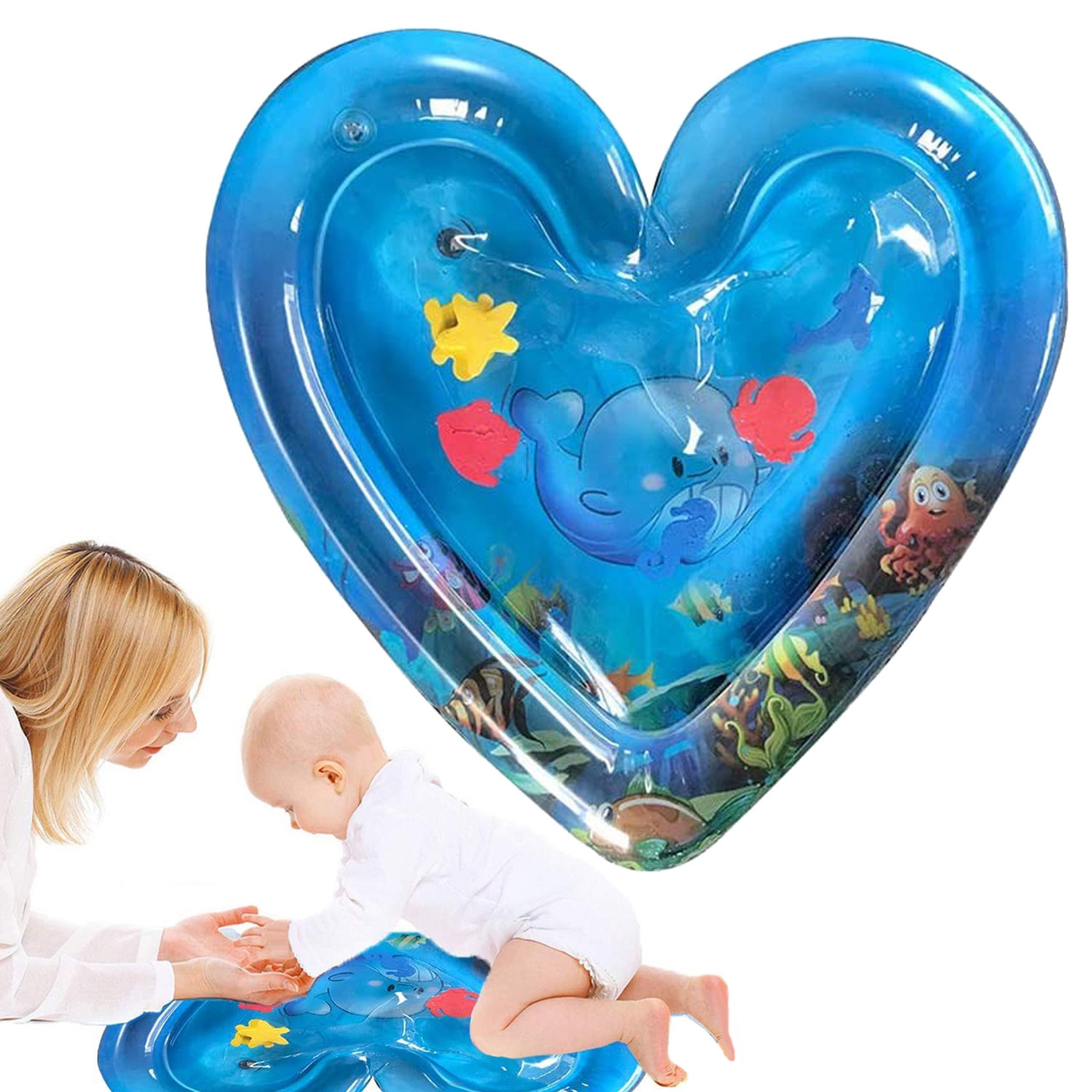 Развивающий надувной детский водный коврик "подводный мир" для малышей в форме сердца - фото 1 - id-p1789246054