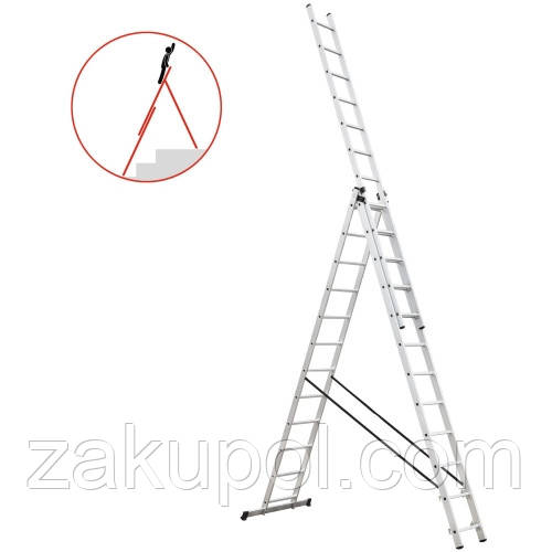 Лестница алюминиевая Higher 3-х секционная универсальная раскладная 3х12 ступ. Польша - фото 1 - id-p736090113