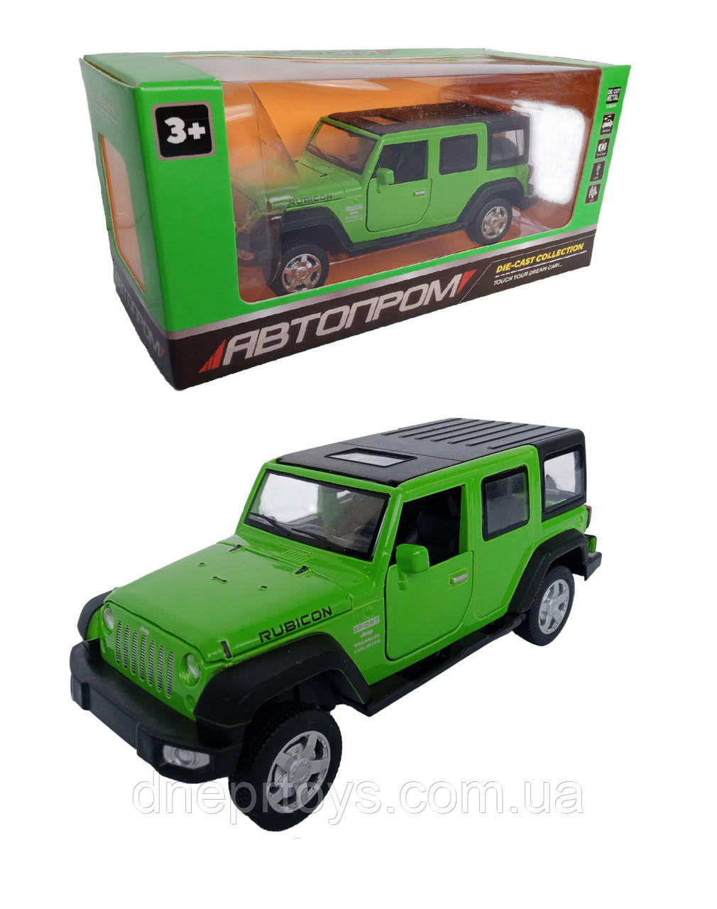 Іграшкова машинка металева джип "Jeep wrangler rubicon", Автопром, зелений 6*15*6 (6616)