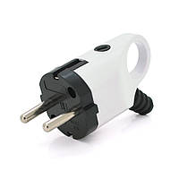 Вилка ЄврEuro plug with earthing, angled with ring, dismountable, 16A 220V, white, Q30о із заземленням кутова