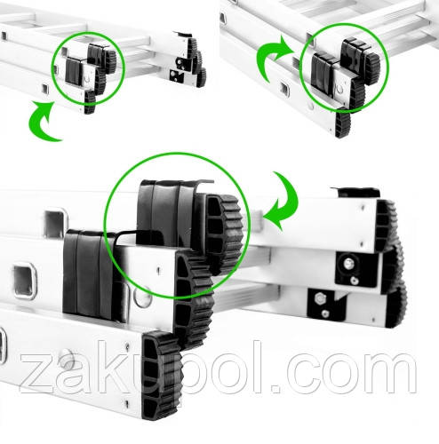 Лестница алюминиевая HIGHER 3-х секционная универсальная раскладная 3х7 ступ.3,3м Польша - фото 10 - id-p736089542