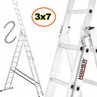 Лестница алюминиевая HIGHER 3-х секционная универсальная раскладная 3х7 ступ.3,3м Польша