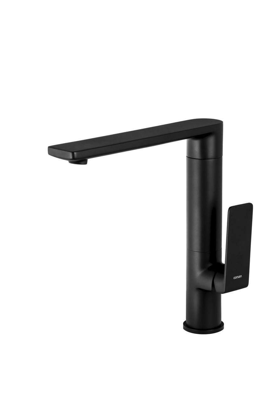 Змішувач для кухні CORSAN TRINO BLACK MATT чорний з рухомим носиком *, фото 1