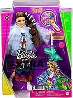 Кукла Барби Экстра Barbie Extra #9 GYJ78 в длинном радужном платье с крокодилом Doll Blue Jacket Оригинал