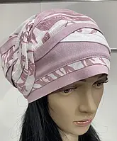 Летняя бандана-шапка-косынка-тюрбан-чалма лён+ хлопок розовая фрезия