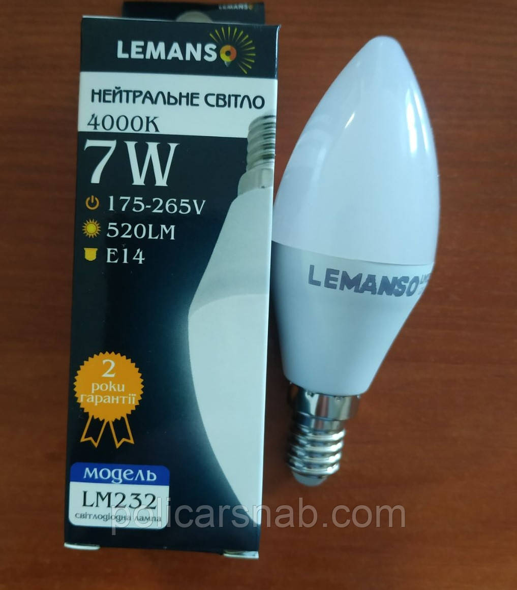 Лампа Lemanso світлодіодна нейтральне світло 7 W 520 Lm Е14 4000К,6500К свічка LM232