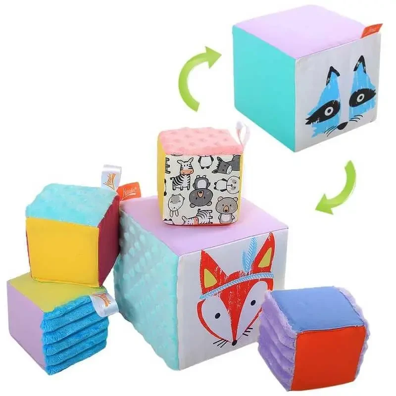 Гр Набір м'яких кубиків дизайн 3 "Єнот та лисичка" 2050036112 “Homefort” 5 кубиків, 1 великий 15, фото 1