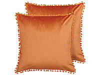 2 декоративные подушки из бархата с помпонами 45 x 45 см оранжевые AERANGIS