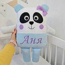 Іменна подушка іграшка — Панда, м'яка іграшка з вишивкою імені