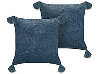 2 декоративные подушки из бархата с бахромой и цветочным узором 45 x 45 см темно-синий SETARIA