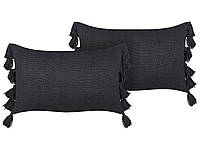 2 хлопковые декоративные подушки с кисточками 35 х 55 см серые ЛИТРУМ