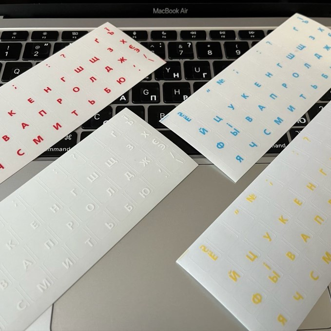 Нестирані прозорі наклейки на клавіатуру macbook Якісні українські та російські літери для ноутбука, фото 1