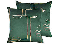 2 велюровые декоративные подушки с изображением лица 45 x 45 см зеленые ФИЛОДЕНДРОН