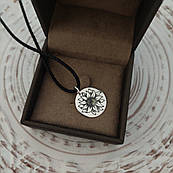 Кольє срібне Соняшник на чорному шнурку