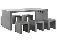Садовый набор из бетона П-образный стол и 6 табуретов серый TARANTO