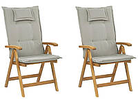 Комплект из 2 складных садовых стульев из дерева акации с бежевыми подушками JAVA