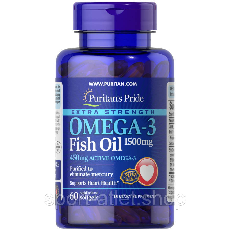 Жирні кислоти Puritan's Pride Omega 3 Fish Oil 1500 mg Extra Strength, 60 капсул