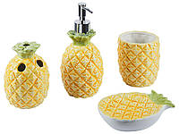 Набор аксессуаров для ванной комнаты из 4-х предметов керамический ананас желтый MAICAO