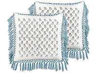 2 хлопковые декоративные подушки для цветов с кисточками 45 x 45 см, белые и синие PALLIDA