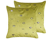 2 велюровые декоративные подушки с изображением глаз 45 x 45 см зеленые AEONIUM