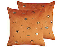 2 декоративные подушки из бархата с изображением глаз 45 x 45 см оранжевый AEONIUM