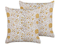 2 декоративные подушки из хлопка с цветочным орнаментом 45 x 45 см, белые и желтые CALATHEA