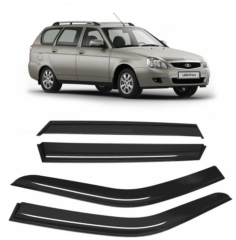 Дефлектори вікон, вітровики, для Lada, ВАЗ 2111 1998-2009, Lada Priora 2009-2015, універсал, накладні, к-т 4 ш