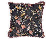 Декоративная велюровая подушка в цветах с кисточками 45 х 45 см черно-розовая MORUS