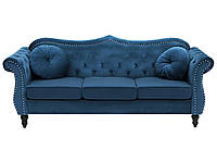 Темно-синий 3-местный бархатный диван SKIEN