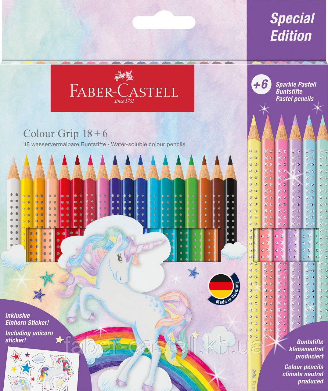 Акварельні кольорові олівці Faber-Castell Colour Grip 18 кольорів + 6 пастельних олівців, 201543