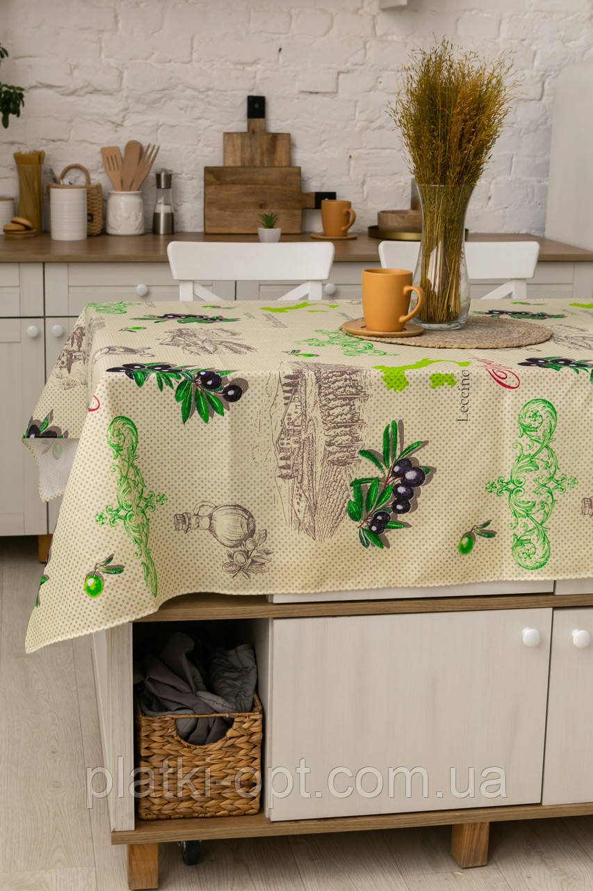 Скатертина лляна "Маслини" 1.5 м х 1.5 м (квадратна, на круглий стіл), фото 1